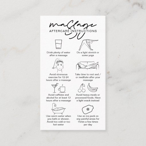 Massage Aftercare Instructions Minimalist Masseuse Business Card Zazzle