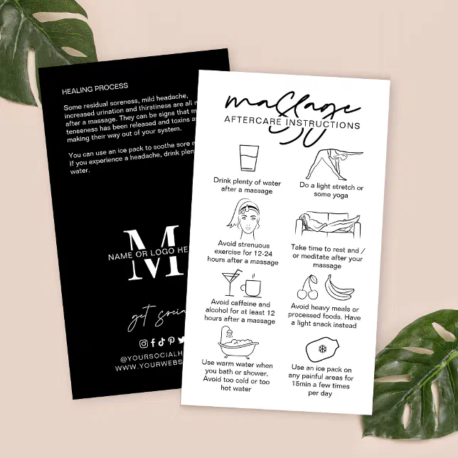Massage Aftercare Instructions Minimalist Masseuse Business Card Zazzle
