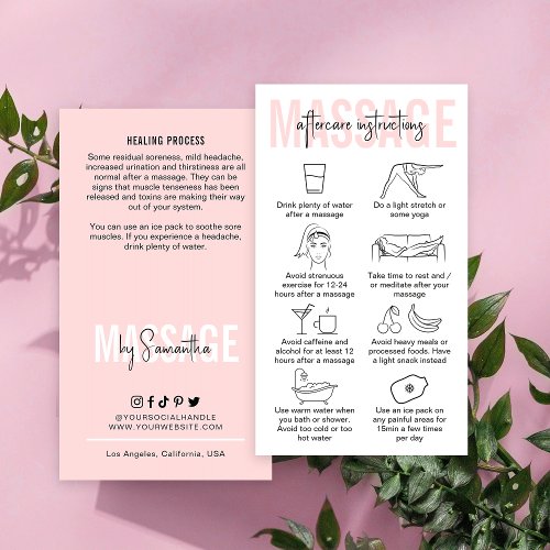 Massage Care Instructions Feminine Pink Masseuse Business Card