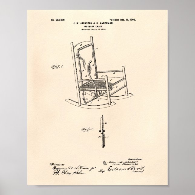 Massage Chair 1900 Patent Art Old Peper Poster (Front)