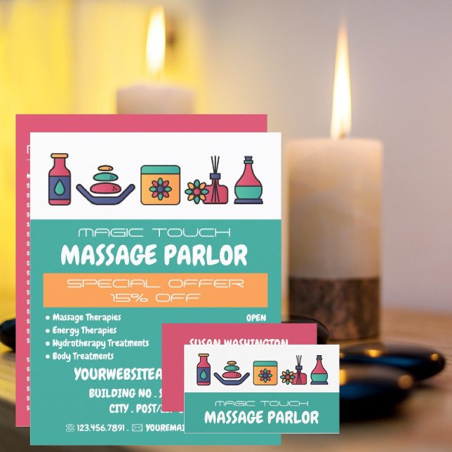 Massage Icons, Massage Therapy, Massage Parlor Flyer (Creator Uploaded)