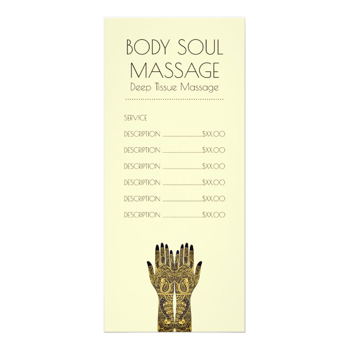 Massage Practice Henna Mehndi Price List Rack Card