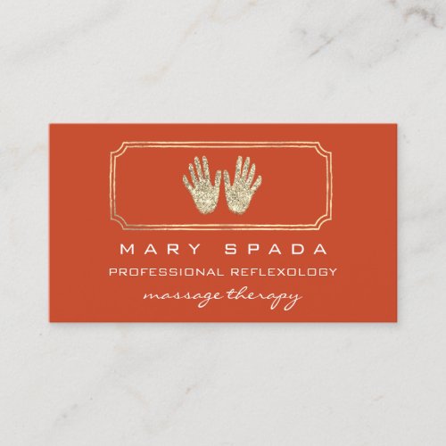 Massage Reflexology Glitter Hands Coral Gold QR  Business Card