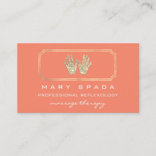 Massage Reflexology Glitter Hands Coral Gold QR  Business Card