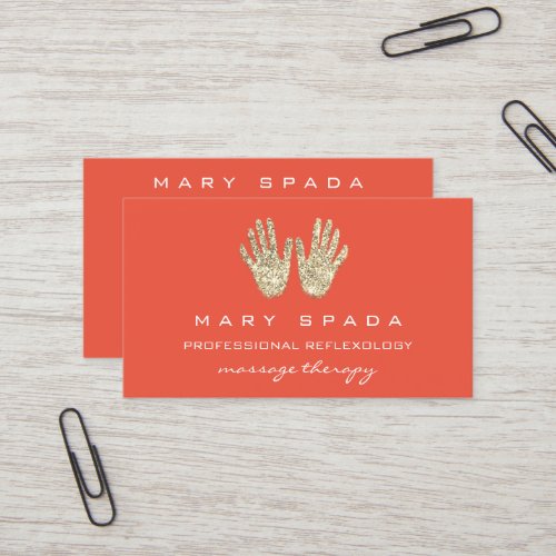 Massage Reflexology Glitter Hands Coral Gray Gold Business Card
