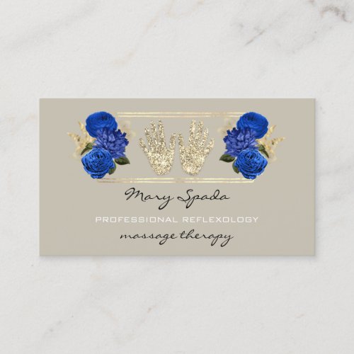 Massage Reflexology Glitter Hands Gold QRCode Blue Business Card