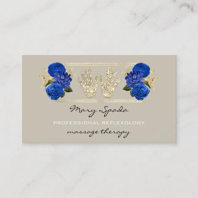 Massage Reflexology Glitter Hands Gold Qrcode Blue Business Card Zazzle 9752