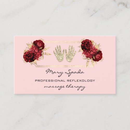 Massage Reflexology Glitter Hands Gold QRCode Pink Business Card