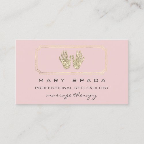 Massage Reflexology Glitter Hands Gold QRCode Pink Business Card