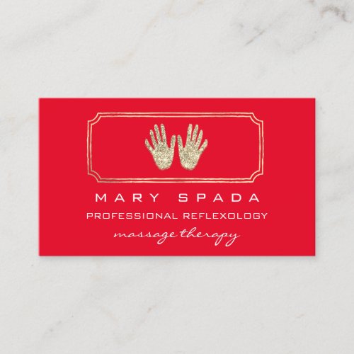 Massage Reflexology Glitter Hands Red Gold QR  Business Card
