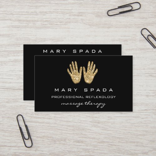 Massage Reflexology Glitter Hands Reiki Black Gold Business Card