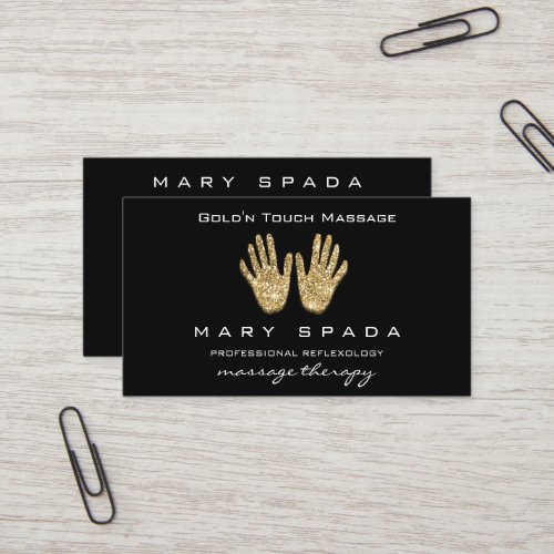 Massage Reflexology Glitter Hands Reiki Black Gold Business Card