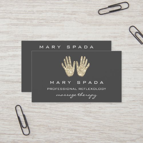 Massage Reflexology Glitter Hands Reiki Gray Gold Business Card