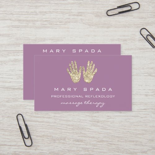 Massage Reflexology Glitter Hands Reiki PurpleGold Business Card