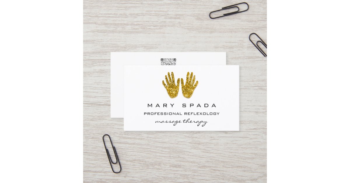 Massage Reflexology Glitter Hands Whitegold Qrcode Business Card Zazzle 5431