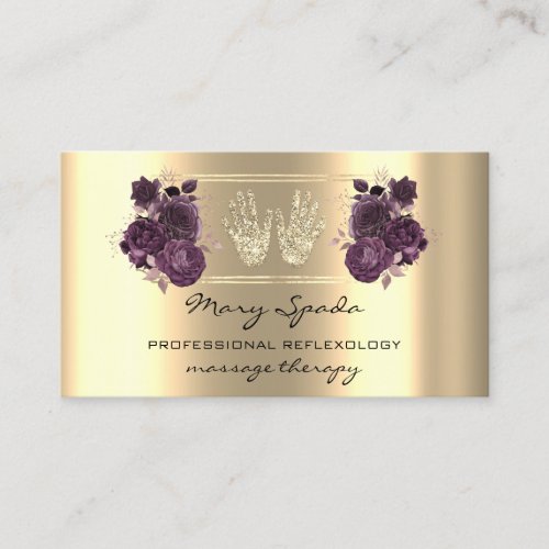Massage Reflexology Reiki Hand Faux Gold QR Purple Business Card