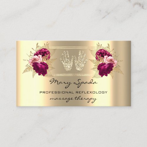 Massage Reflexology Reiki Hands Faux Gold QR Rose Business Card