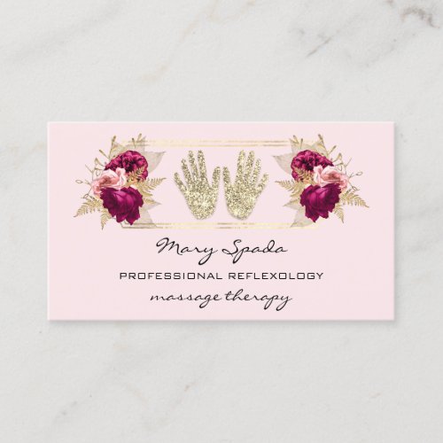 Massage Reflexology Reiki Hands Gold QRCode Floral Business Card