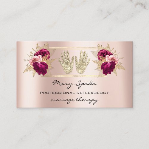 Massage Reflexology Reiki Hands Rose Gold QR Code Business Card