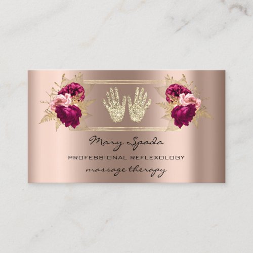 Massage Reflexology Reiki Hands Rose Gold QR Logo Business Card