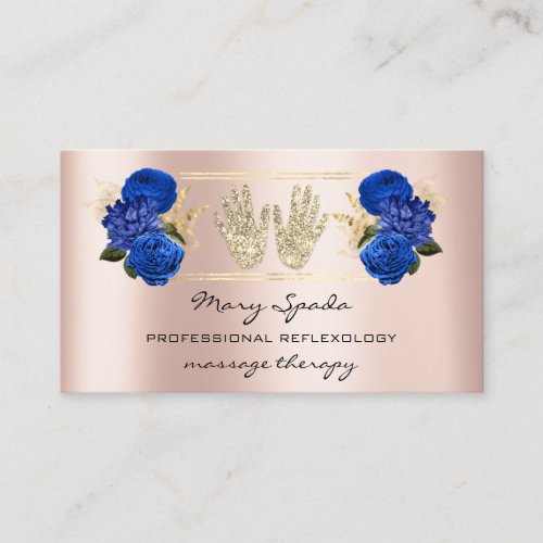 Massage Reflexology Reiki Hands Rose Gold QR Royal Business Card