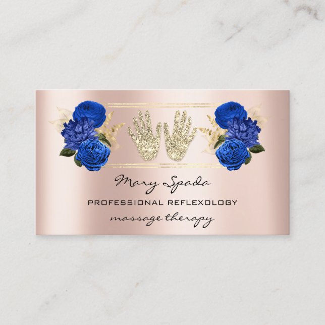 Massage Reflexology Reiki Hands Rose Gold QR Royal Business Card (Front)