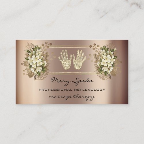 Massage Reflexology Reiki Hands Rose Gold QRFloral Business Card