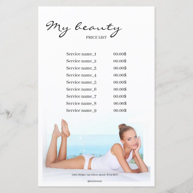 Massage Salon White Background & Frame Price List (Front)