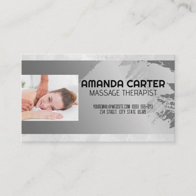 Massage Session | Watercolor Artistic Gray Business Card (Front)
