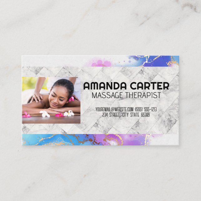 Massage Session | Watercolor | Marble Business Card (Front)