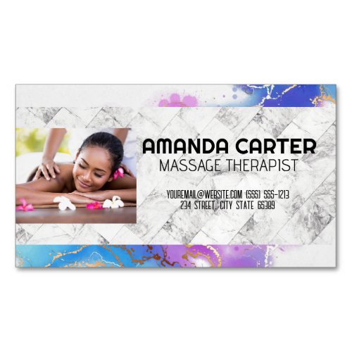 Massage Session  Watercolor  Marble Business Card Magnet