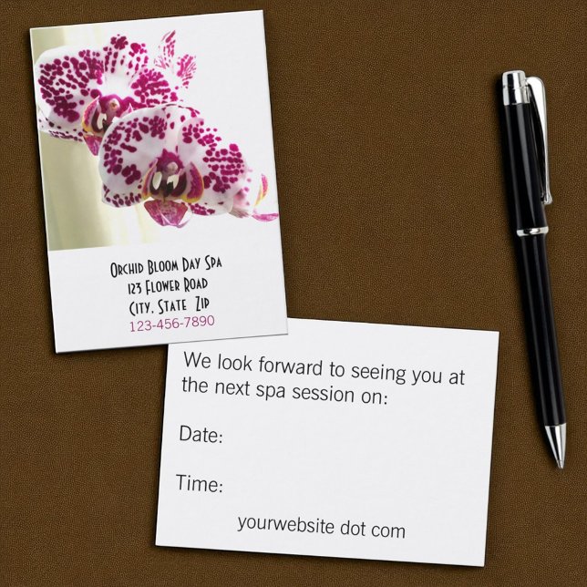 Massage Spa Salon Floral Orchids Appointment Card (front and back business and appointment card template)