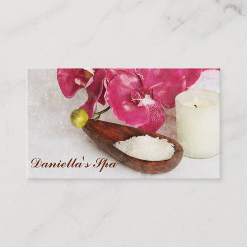 Massage spa salts oil orchids and candle business card