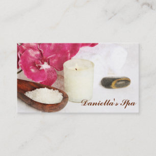 Massage spa salts, oil, orchids and candle business card