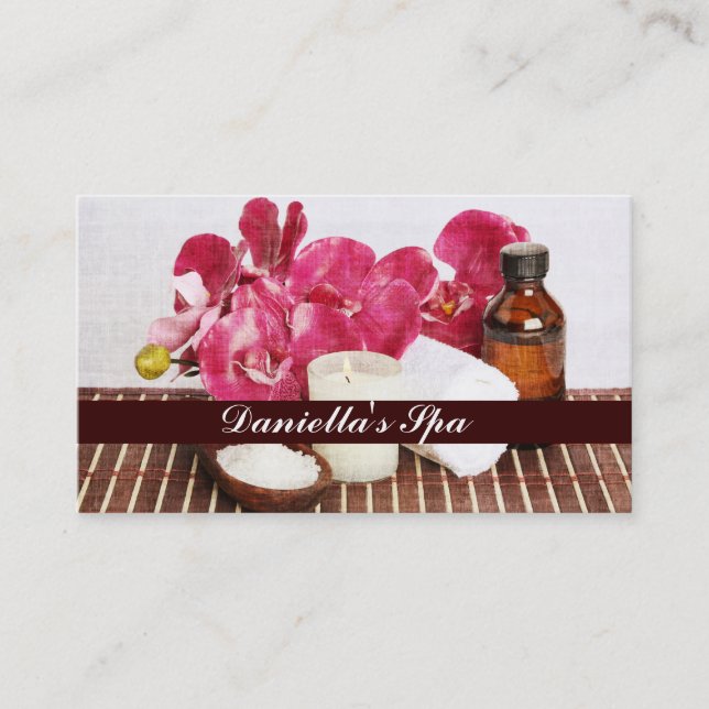 Massage spa salts, oil, towel and candle business card (Front)