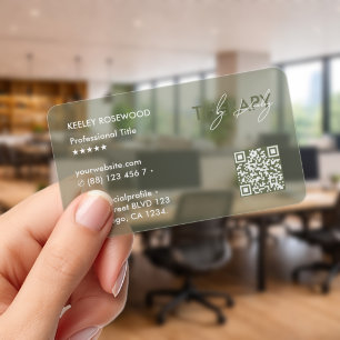 Massage Spa Therapist Transparent Sage QR Clear Business Cards