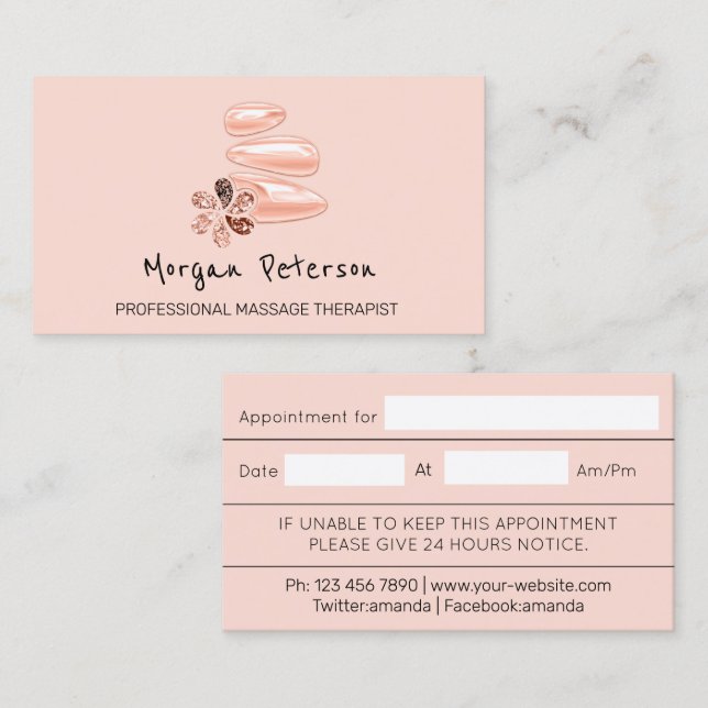 Massage Spa Wellness Beauty Rose Custom Logo Appointment Card (Front/Back)