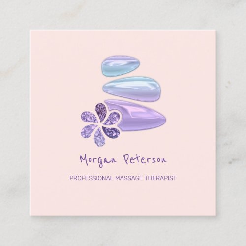 Massage Spa Wellness Blue Rose Flower Stone Logo Appointment Card