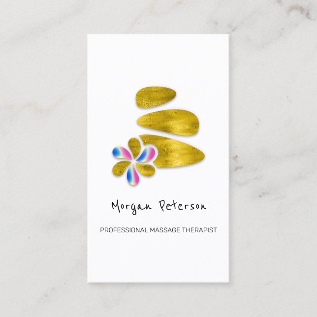Massage Spa Wellness Floral Stone Logo Gold Appointment Card (Front)