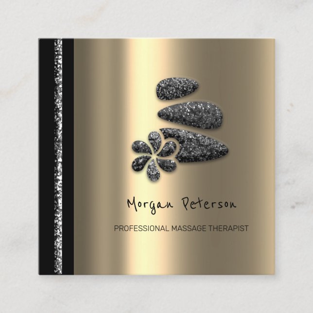 Massage Spa Wellness Floral Stone Logo Gold Gray Appointment Card (Front)