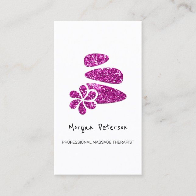 Massage Spa Wellness Floral Stone Logo Pink Appointment Card (Front)