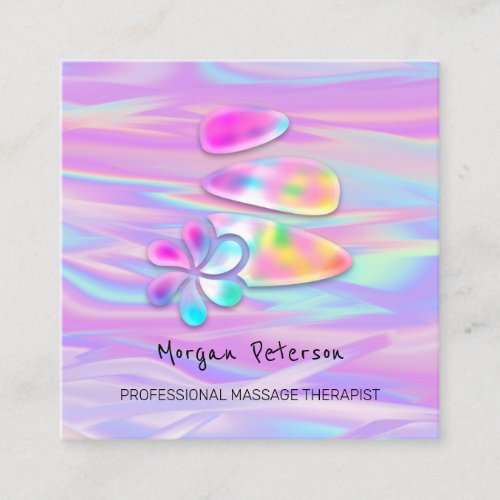 Massage Spa Wellness Flower Gold Logo Holographic Appointment Card