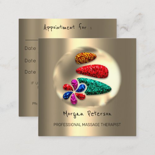 Massage Spa Wellness Flower Gold Logo Stones VIP Appointment Card