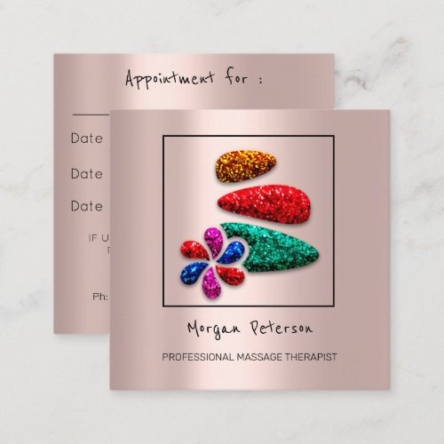 Massage Spa Wellness Flower Rose  Logo Glitter Appointment Card