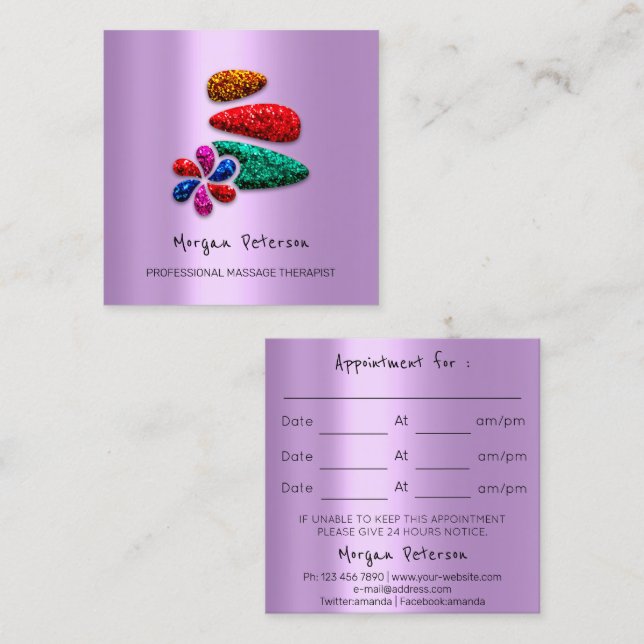 Massage Spa Wellness Flower Rose  Logo Lavender Appointment Card (Front/Back)