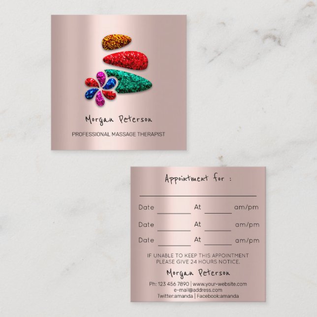 Massage Spa Wellness Flower Rose  Logo Stones Appointment Card (Front/Back)