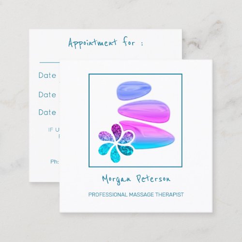 Massage Spa Wellness Flower Stone Logo Frame Pink Appointment Card