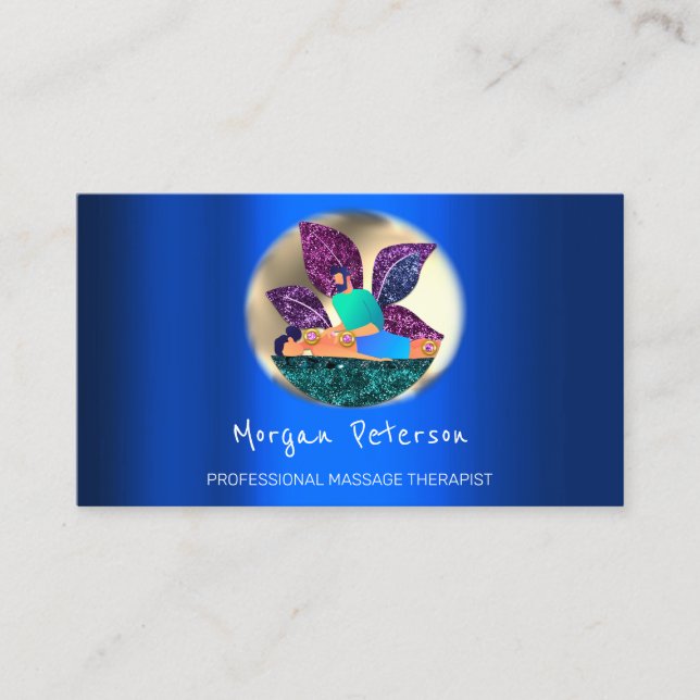 Massage Spa Wellness Golden Logo Lotus Blue Appointment Card (Front)