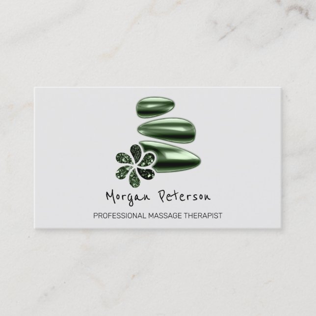 Massage Spa Wellness Green Logo Gray Appointment Card (Front)