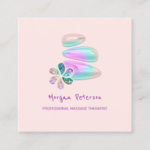 Massage Spa Wellness Holograph Flower Stone Logo Appointment Card